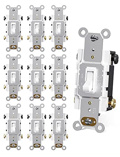 AIDA 15 Amp Toggle Light Switch, 4 Way, Grounding Screw, Residential Grade Electrical Wall Switch, UL Listed (White, 10 Pack)