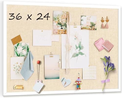 Amoard 36''x24'' Inch Linen Cork Bulletin Board with Frame, Decorative Pin Board for Office Home and School Wall Decor