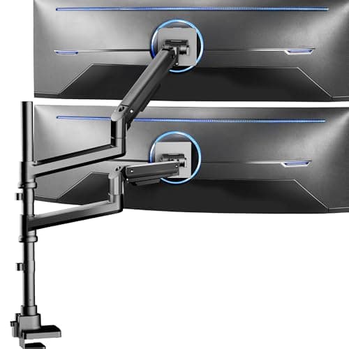 VIVO Pneumatic Arm Dual Ultrawide Monitor Extra Tall Desk Mount for Up to 49 inch Screens, Heavy Duty Clamp, Holds 2 Ultra Wides Up to 44 lbs, Black, STAND-V120K