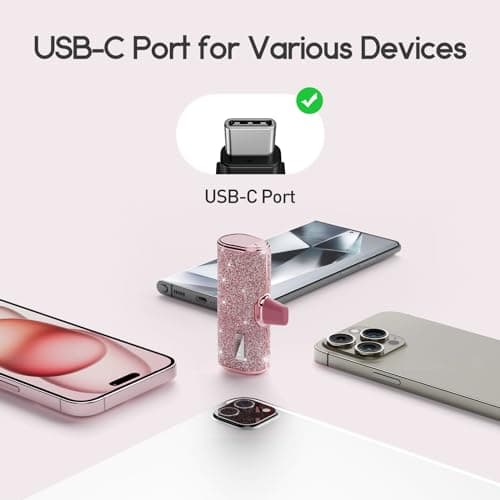 iWALK USB C Portable Charger, 4500mAh Ultra-Compact Small Power Bank, Sparkly Battery Pack Compatible with iPhone 16/15, 16 Plus, 16 Pro, 16 Pro Max, Samsung Galaxy S25, S24, S23 Ultra Z Flip5, Pink 5