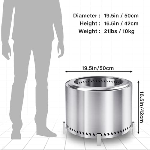 HGD 20 Inch Smokeless Patio Fire Pit, Outdoor Wood Burning Stove, Stainless Steel Firepit for Backyard, Patio, Garden, Picnic 6