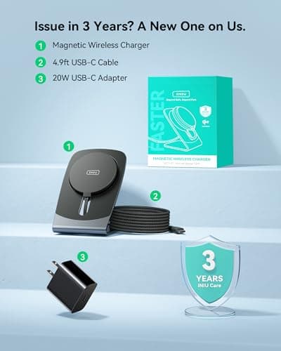 INIU Magnetic Wireless Charger Stand, Qi2 Certified 15W Mag-Safe Wireless Charging Pad with Cooling Fan, Fast Charging Pad for iPhone 17 16 15 14 13 12 Series AirPods 4 3 2 Pro (with Adapter) 7