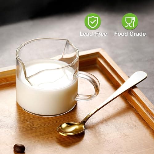 Qipecedm Espresso Cups Set of 2, 4 OZ Double Spouts Cups, Shot Glasses, Milk Cup with Handle, Clear Glass, Espresso Accessories for Machine, Small 5