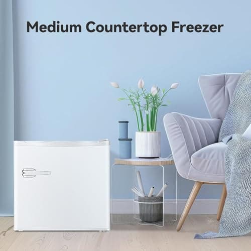 LHRIVER Mini Freezer, 1.2 Cu.ft Small Upright Freezer with Handle, Removable Shelves, 7 Adjustable Thermostat, Low Noise for Bedroom/Apartment/Office, White 7