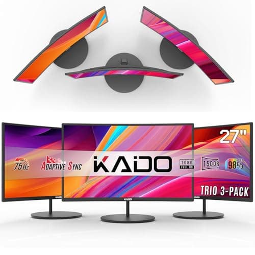 Kado Triple Monitor Setup - 3-Pack 27" Curved 1920x1080 Computer Monitor 1500R 75Hz VESA Mount HDMI Office Gaming Hybrid Built-in Speakers (C27X Trio Series)