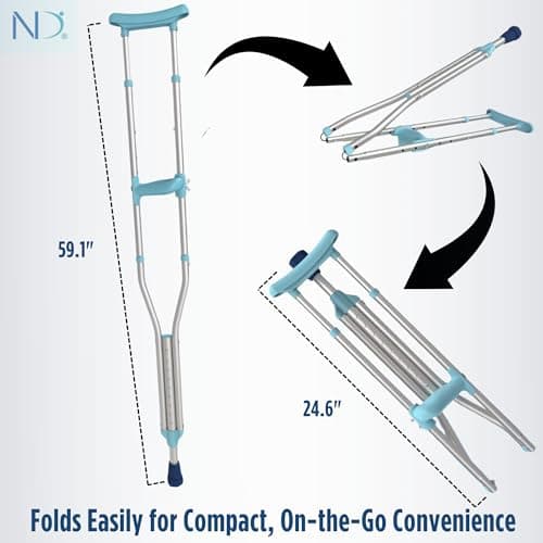 Ergo Walk Foldable Ergonomic Crutches – Adjustable, Lightweight Crutches with Ergonomic Grips – Compact, 3X Comfortable Support – Fits 4’10” to 6’4” – 250 lb Capacity 7