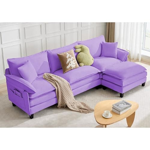 106" Modular Cloud Couch with Movable Ottoman, L Shaped 4-Seat Modular Sectional Sofa with Pillows, Modern Comfy Deep Seat Couches for Living Room, Bedroom and Apartment, Grey