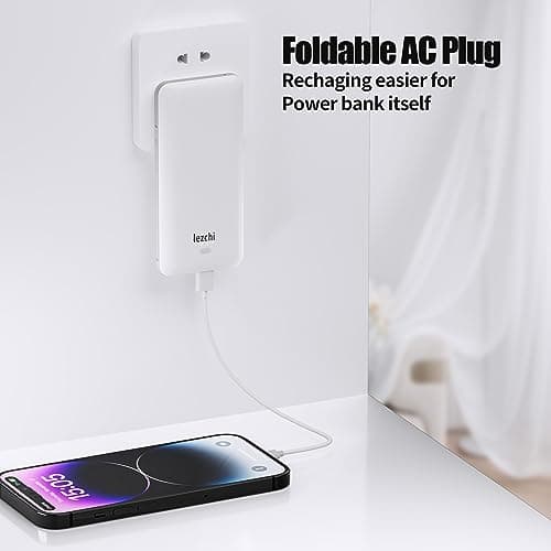 lezchi Portable Power Bank, Ultra Slim 10000mAh Portable Charger, USB C External Battery Pack with Built-in AC Plug, Charging Cable, Output Port, Compatible with All Kinds of Cellphones … 4