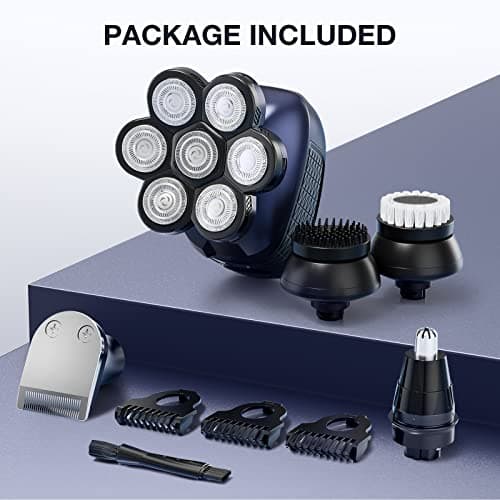 Head Shaver 7D, Wyklaus Upgrade Head Shavers for Bald Men, Head Electric Razor with Nose Hair Trimmer, IPX6 Waterproof Wet/Dry Mens Grooming Kit, Anti-Pinch, LED Display, USB Rechargeable 8