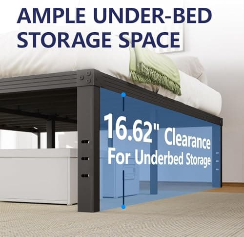 Furnitui 18 Inch High Metal Queen Bed Frame, Platform Bed Frame Queen Size No Box Spring Needed, Easy Assembly, Noise Free, Sturdy, Black 7