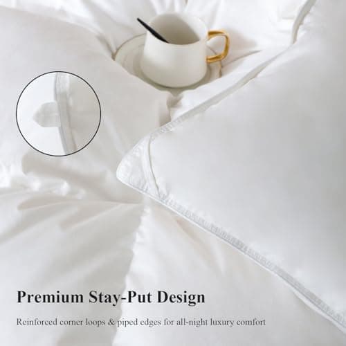 Globon Winter White Goose Down Comforter King Size,Down Duvet Insert, 800 Fill Power, 420 Thread Count,Ultra Soft Noiseless Shell with Corner Tabs, White 8