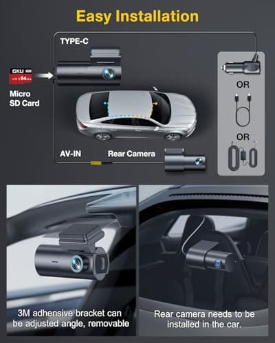 GKU Dash Cam Front and Rear Camera,4K+1080P, 5.8GHz WiFi & GPS Dash Camera for Cars,with 64G SD Card,1.47" Display Dashcam, 24HParking Mode,App,Super Night Vision,Support Max 256GB (D600Pro) 7