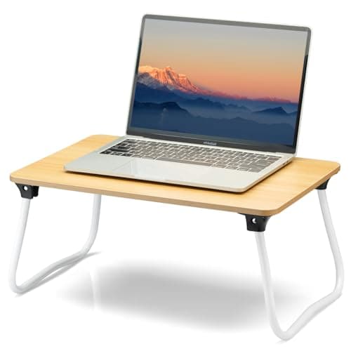 ZEAPTAC Laptop Bed Desk, Foldable Lap Desk, Portable Laptop Stand, Lightweight & Mini Table for Breakfast/Picnic/Drawing/Couch/Floor - Wood