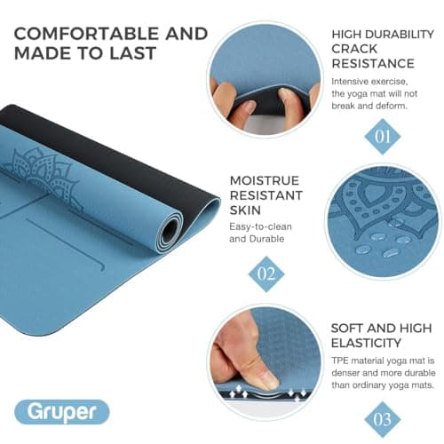 Yoga Mat Non Slip TPE Thick Yoga Mat with Alignment Mark, Large Size 72"L x 32"W x 0.32"Th or 0.24"Th, Anti-Tear Exercise & Fitness Mat for Yoga, Pilates & Floor Workouts (Blue Black, Thickness-8mm) 5