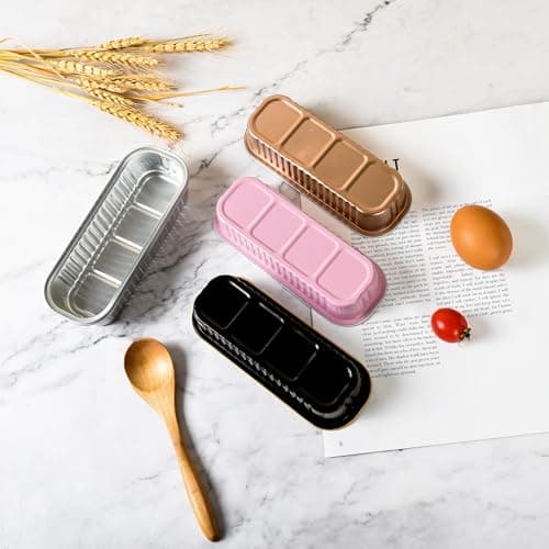 Findful Mini Loaf Baking Pans with Lids and Spoons (50 Pack, 6.8oz) Rectangle Aluminum Foil Baking Pans Tins Containers - Cupcake Containers Wrappers Cheesecake Creme Brulee Ramekins 5
