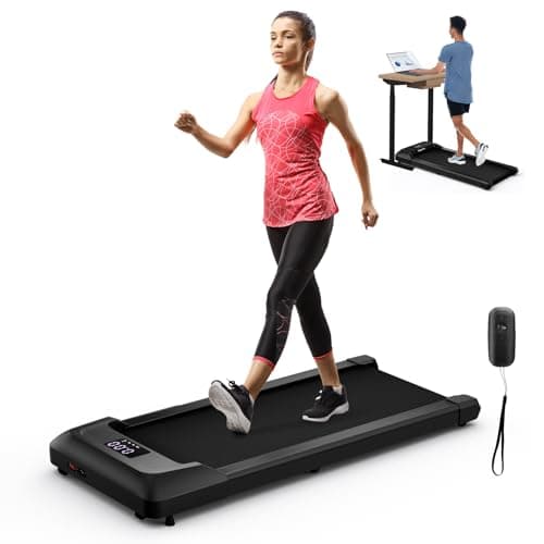 GYMAX Walking Pad, 2.25HP Under Desk Treadmill with LED Display, Remote Control & 7-Layer Belt, Compact Portable Jogging Running Machine for Home Office Small Space (Black)