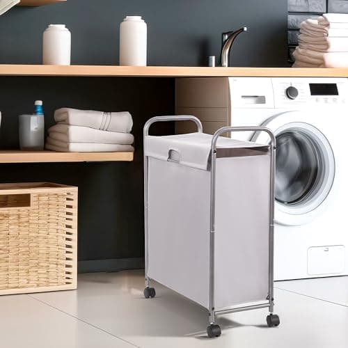 STORAGE MANIAC Rolling Laundry Hamper with Lid, 85 L Laundry Sorter with Wheels, 2 Loads Dirty Clothes Hamper, Laundrys Organizer, Clothes Basket Cart with Wheels for Small Space, Grey 7
