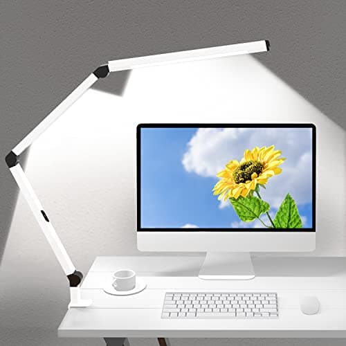 Micomlan LED Desk Lamp with Clamp, Dual Light Table Lamp with Adjustable Swing Arm, Eye-Care 4 CCT Modes & 5 Brightness Levels Clip-on Architect Modern Desk Light for Home Office Crafting Sewing