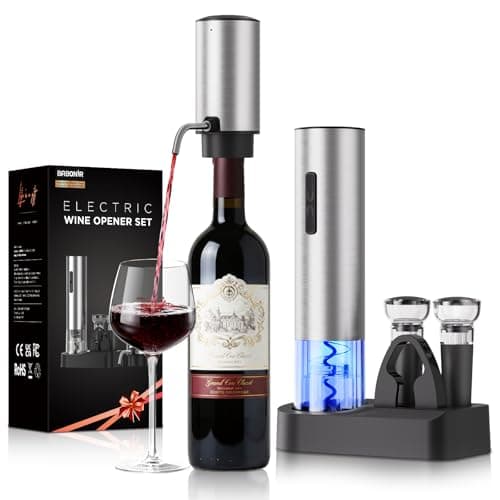 BABONIR 7-in-1 Electric Wine Opener Gift Set, Stainless Steel Automatic Corkscrew with Automatic Aerator Pourer, 2 Vacuum Stoppers, Foil Cutter, Storage Base Rechargeable Corkscrew Kit for Wine Lovers