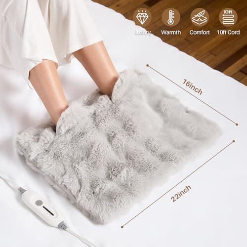 Electric Foot Warmer, Luxury Faux Fur Heating Pad for Feet Pain Relief Cramp, Heated Foot Warmer for Under Desk & Bed with 3 Heat Settings & 2H Auto-Off, ETL Certified, 16x22 Inch, Light Grey 5