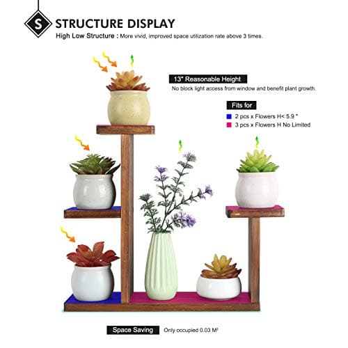 COOGOU Wood Desktop Plant Stand Indoor Small Windowsill Flower Shelf Tabletop Plant Shelf Holder Display Rack for Succulent Herb in Living Room Office 5