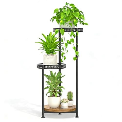 Oppro 3 Tier Large Plant Stand Indoor Outdoor Clearance, Metal Flower Shelf Pot Holder, 10in Wide Multiple Plants Tall Corner Display Rack for Patio Orchid Office Porch Living Room Garden, Black