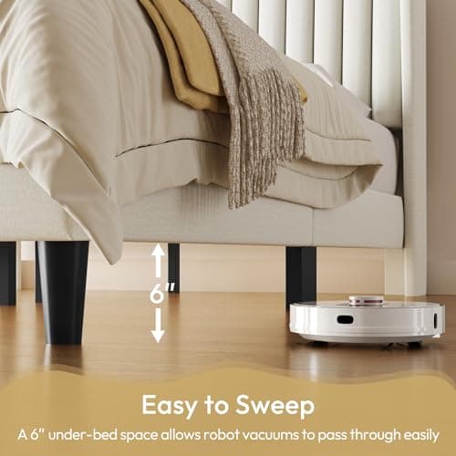 Yaheetech Queen Bed Frame Upholstered Platform Bed with Fabric Headboard, Wing Edge Design/Non-Slip and Noise-Free/Wooden Slats Support/No Box Spring Needed/Easy Assembly, Ivory Queen Bed 6