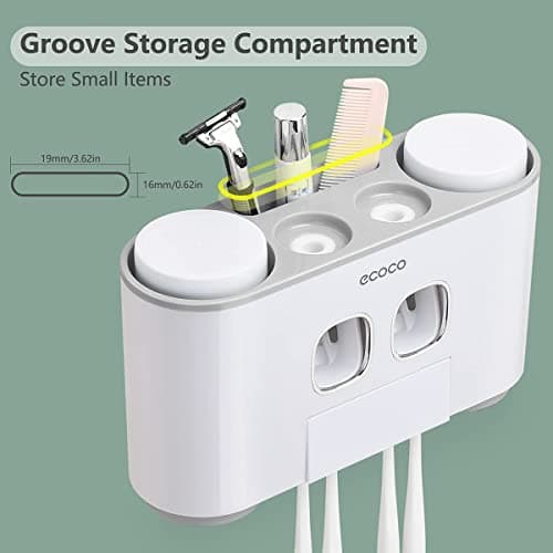 Toothbrush Holders with Toothpaste Dispenser Wall Mounted for Bathroom-4 Cups Automatic Electric Tooth Pastetooth Squeezer-Bathroom Organizer Storage Accessories Set for Kids with 5 Toothbrush Slots 6