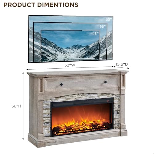 T4TREAM 52" Electric Fireplace with Mantel, Farmhouse Fireplace TV Stand for Up to 65 Inch TV, Wood Entertainment Center with Storage Cubby for Living Room, Light Rustic Oak 6
