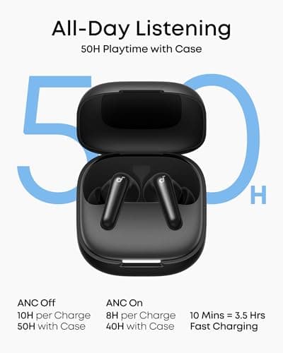 Soundcore P31i by Anker, Real-Time Adaptive Noise Cancelling, Hi-Res Sound, Translation Earbuds, 50H Playtime, Wireless Earbuds, Bluetooth Earphones, Spatial Audio, Fast Charging, IP55 5
