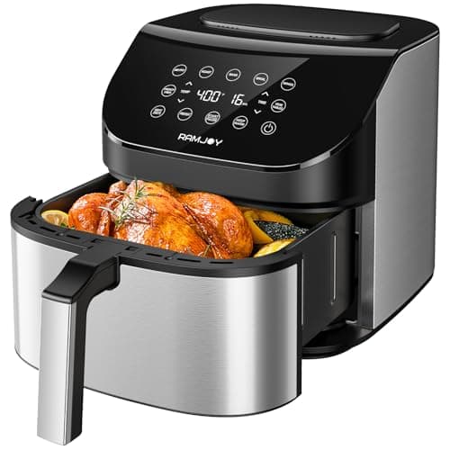 RAMJOY Air Fryer 6.8 Quarts, 10-in-1 Functions, Air Fry, Roast, Bake, Broil, Dehydrate, Large & Compact Air Fryers, Nonstick & Dishwasher-Safe Airfryer Basket, Stainless Steel Air Fryer, Easy to Use
