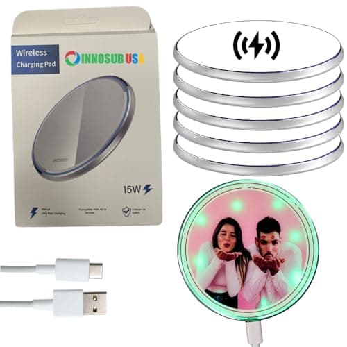 INNOSUB USA Sublimation Wireless Charger 5PK, 10W Fast Charge, Silver, Qi-Enabled, Compatible with iPhone, Samsung