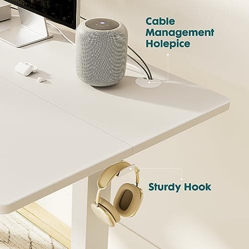 InfiniPower Electric Standing Desk, Adjustable Height Stand up Desk, 24x63 Inches Sit Stand up Desk with Cable Management, Memory Computer Home Office Desk, White 5