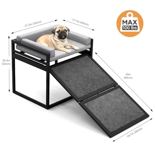 Clioran Pet Stairs Ramp Dog with Detachable 20% Wider Seat Mate,Companion Chair Platform for Small Doggie and Cat,Dachshund Puppy Non-Slip Ladder Perch,Doggy Step for High Bed Window Sofa Office Grey 7