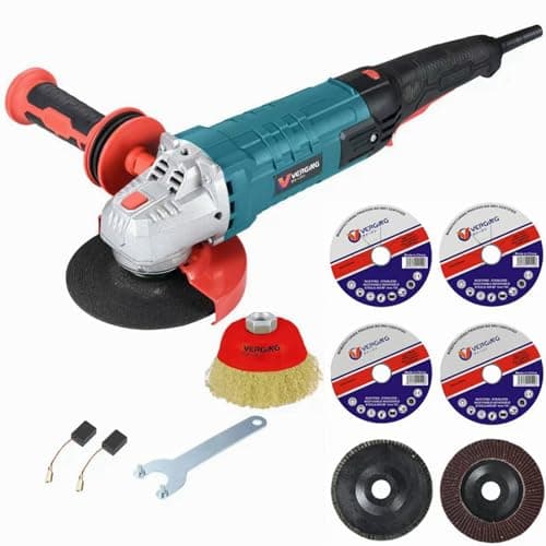VERGING Angle Grinder, 4 1/2 Angle Grinder 12-Amp, 1400W Multifunctional High Power Grinder Tool with Grinding and Buffer Polishing Capabilities, Non-Slip Handle, and Auxiliary Handle Shockproof