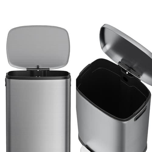 KdbK 13 Gallon Trash Can with Lid, 50L Fingerprint Proof Stainless Steel Kitchen Trash Can with Removable Inner Bucket and Lid Soft Close, Pedal Rubbish Bin for Home Office（Silver） 8