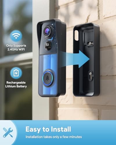 AUE Doorbell Camera Wireless, 2K HD Video Doorbell with Ring Chime, Battery Operated, Night Vision, 2-Way Audio, PIR Motion Detection, 2.4Ghz WiFi, IP66 Waterproof, Compatible with Alexa 6