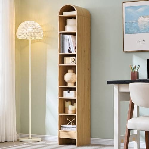 IFGET 67" Tall Arched Bookshelf, 8 Tiers Arch Bookcase with Storage, Modern Farmhouse Book Shelf with Adjustable Shelves, Wood Bookshelf w/Open Display Shelves for Living Room, Office (Natural)