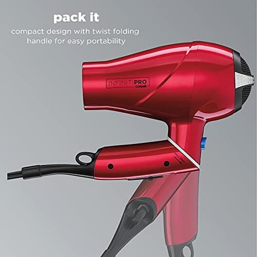 INFINITIPRO BY CONAIR Travel Hair Dryer, 1875W Compact Travel Hair Dryer with Twist Folding Handle, Conair Blow Dryer, Red 5