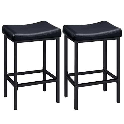HOOBRO Bar Stools, Set of 2 Bar Chairs, Counter Height Stools, Saddle Barstools with Curved Surface, 24.8 Inches, 2.4" Thick Upholstery, for Kitchen, Dining Room, Cafe Black BB10BY01