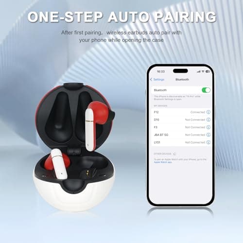 Jekarsy New Wireless Earbuds Kids with Elf Ball Charging Box,Touch Control Earbuds for Kids with Mic for Android iOS Cell Phone Computer Laptop 5