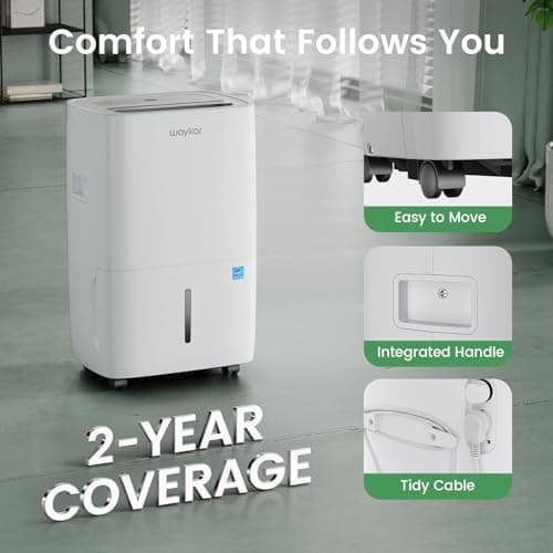 Waykar 80 Pints 2025 Energy Star Dehumidifier for Spaces up to 5,000 Sq. Ft for Basement and Home, Large Room with Drain Hose and 1.14 Gallons Water Tank 6
