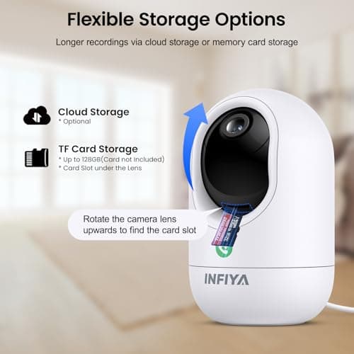 INFIYA 2K Security Camera Indoor-360 Cameras for Home Security and One-Tap Call, Elderly/Cat/Baby/Nanny, Motion Alert, Intelligent Tracking, 2.4GHz WiFi Only, Work with Alexa/Google Home, K7 2Pack 8