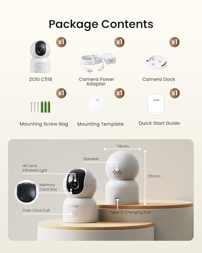 ZOSI 4K Indoor Security Camera, C518 WiFi Pan/Tilt Pet/Dog/Baby Plug-in IP Camera, Auto Tracking, AI Human/Face/Pet Detection, 360° View, Night Vision, 2-Way Audio, 5GHz/2.4GHz WiFi, 64G Memory Card 9
