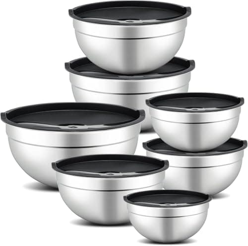 Hunnycook 7 Piece Mixing Bowls with Lids Set - Mixing Bowls Stainless Steel Bowls for Kitchen Baking, Size 0.7, 1.1, 1.5, 2.1, 3.5, 4, 4.5QT, Baking Bowl for Food Preparation, Mixing and Serving Foods