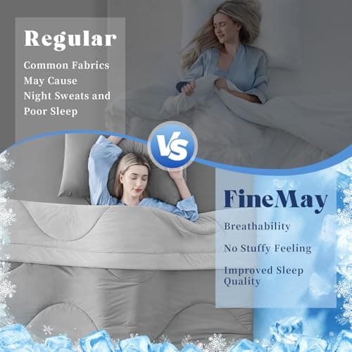 FineMay Cooling Comforter Queen Size, Double-Sided Cooling Blanket for Hot Sleepers & Night Sweats, Arc-Chill Q-Max > 0.4 Breathable Ice Blanket, Lightweight Cold Comforter (80''x90'', Light Grey) 6