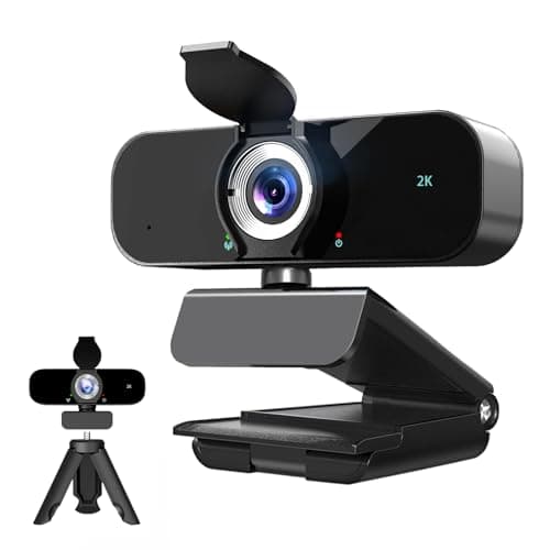 Lusinx 2K Webcam for Computer, USB Plug&Play, Auto Low Light Correction, Privacy Cover, Tripod, Wide Angle for Meeting/Online Video/Zoom, Web Cam with Microphone