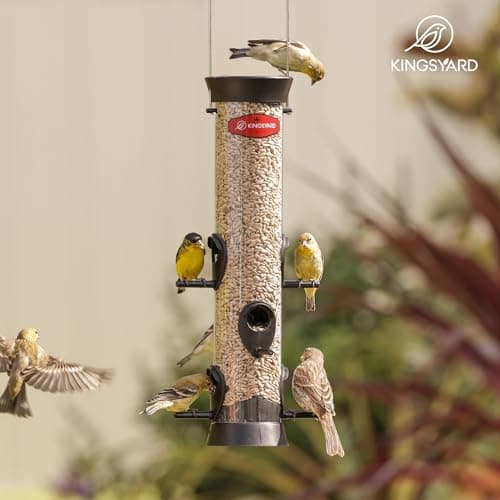 Kingsyard Tube Bird Feeders for Outdoors Hanging, Wild Bird Feeder with 6 Feeding Ports, Easy to Clean & Refill, 2 lbs Seed Capacity, Great for Attracting Finches, Cardinals (Black) 7