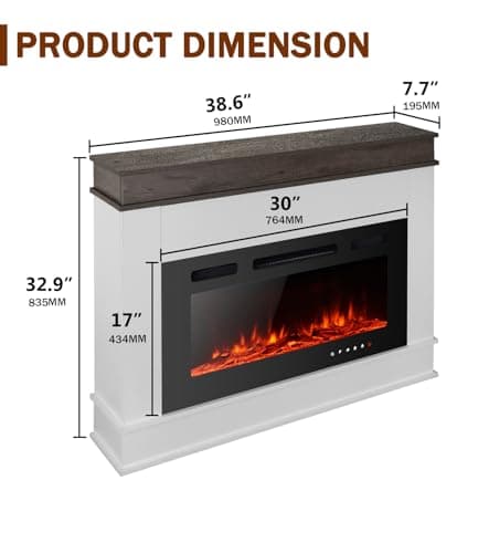 Maxhonor Electric Fireplace Inserts Freestanding Heater for The Living Room Floating Fireplace with 12 LED Colors with Logset and Stones,1500W/750W (30inch with Mantel,White) 6