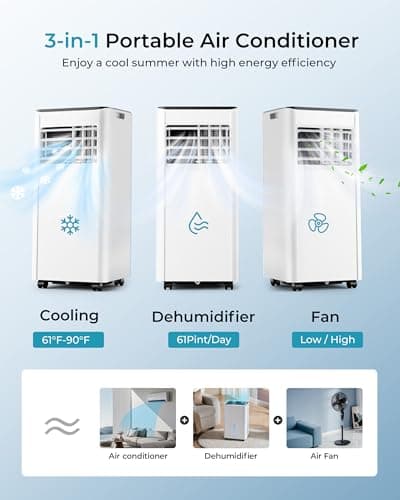 EUHOMY 10,000 BTU Portable Air Conditioners Up to 450 sq.ft, 3-1 Standing Smart Cooling AC with Remote, Dehumidifier, Fan, Air Conditioner Cools Room, 3 Modes, 24-hour timer, LED Display, Bedroom 6